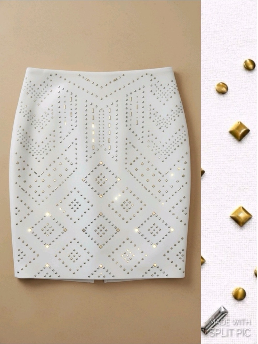 White House Black Market Cream Geo Pattern Studded Pencil Skirt Women’s Size 4